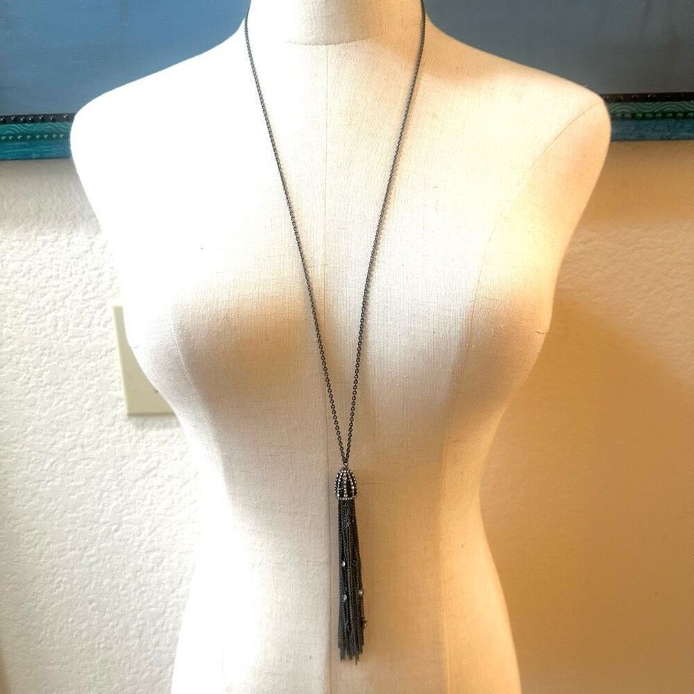 Alexis Bittar crystal cascade tassel pendant necklace